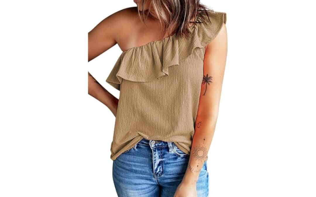 Womens One Shoulder Tops Ruffled